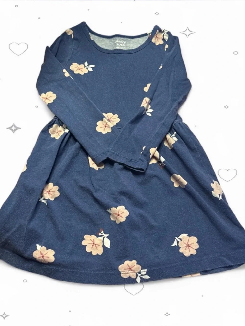 Carter’s Toddler Girls Size 3T Navy Blue Pink Floral Long Sleeve Play Dress
